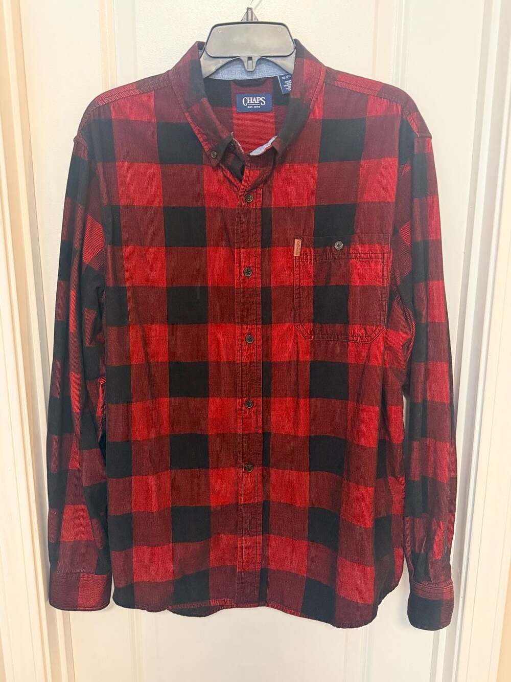 Chaps Men's Long Sleeve Buffalo Plaid Corduroy Button Down Shirt XL